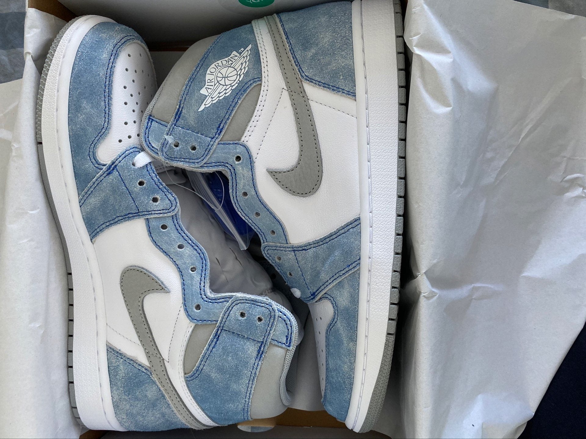 Classic Air Jordan 1 High GS Washed Carolina Blue Denim Sneakers