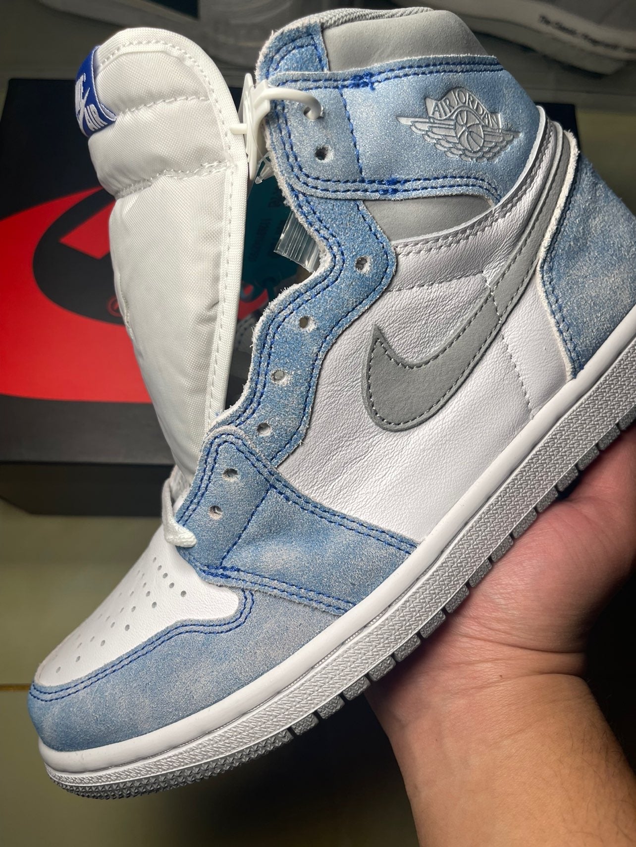 Classic Air Jordan 1 High GS Washed Carolina Blue Denim Sneakers