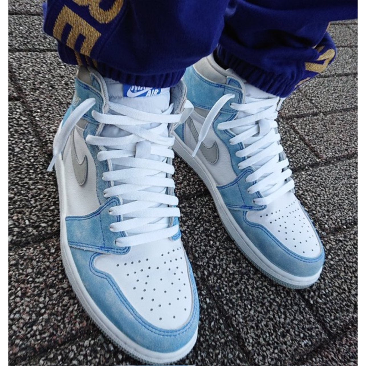Classic Air Jordan 1 High GS Washed Carolina Blue Denim Sneakers