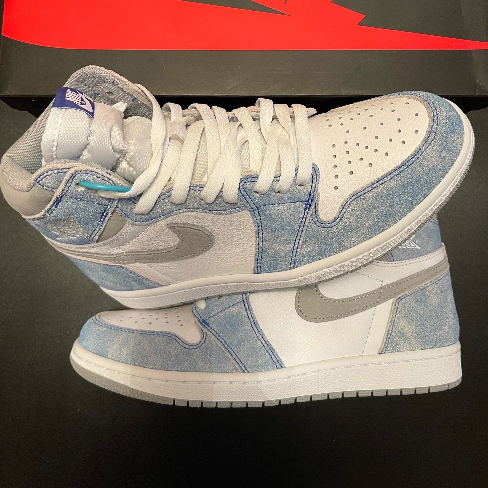 Classic Air Jordan 1 High GS Washed Carolina Blue Denim Sneakers