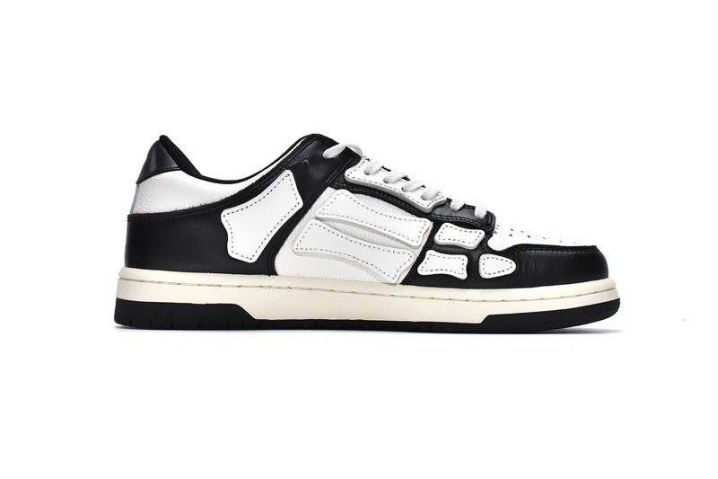 AMIRI Skel Top Low White Black Bone Appliqué Premium Leather Sneakers
