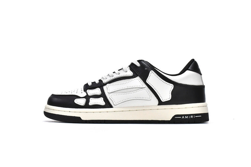 AMIRI Skel Top Low White Black Bone Appliqué Premium Leather Sneakers
