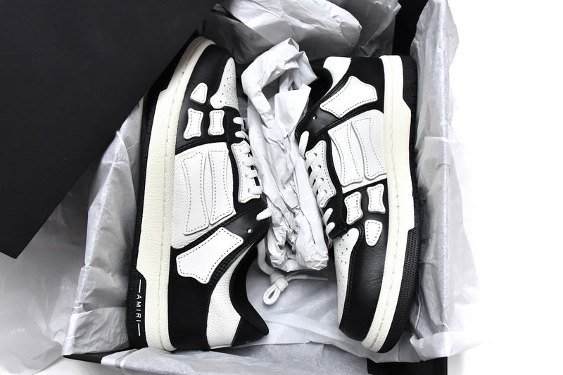 AMIRI Skel Top Low White Black Bone Appliqué Premium Leather Sneakers
