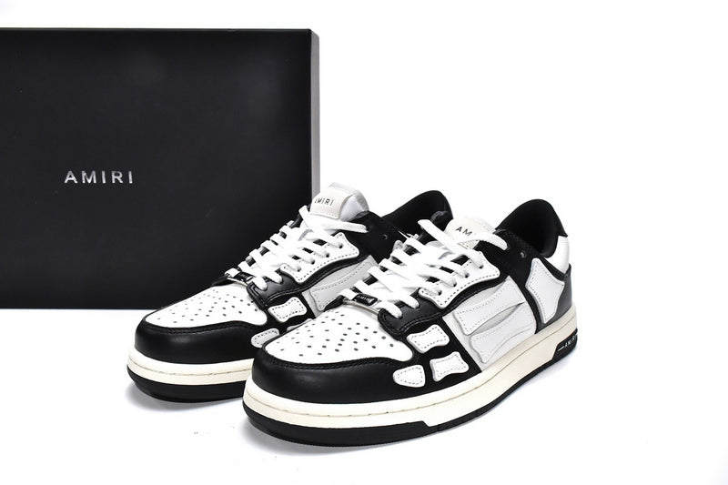 AMIRI Skel Top Low White Black Bone Appliqué Premium Leather Sneakers