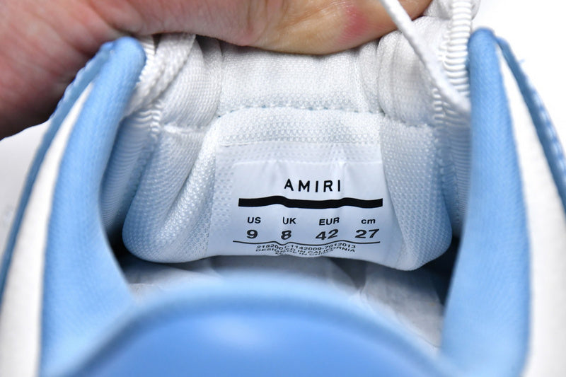 AMIRI Skel Top Low White Blue Premium Leather Bone Appliqué Sneakers