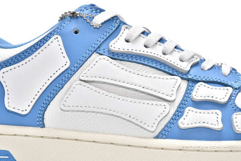 AMIRI Skel Top Low White Blue Premium Leather Bone Appliqué Sneakers