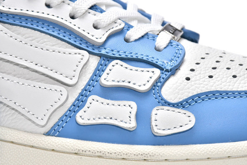 AMIRI Skel Top Low White Blue Premium Leather Bone Appliqué Sneakers