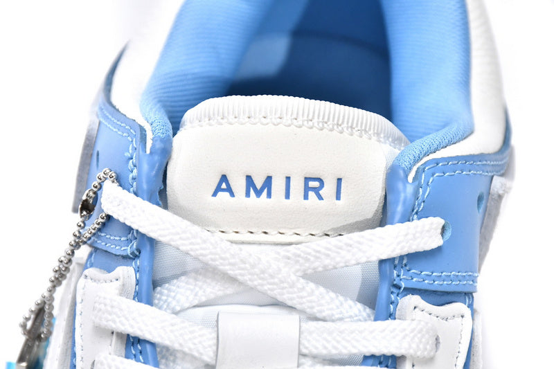 AMIRI Skel Top Low White Blue Premium Leather Bone Appliqué Sneakers