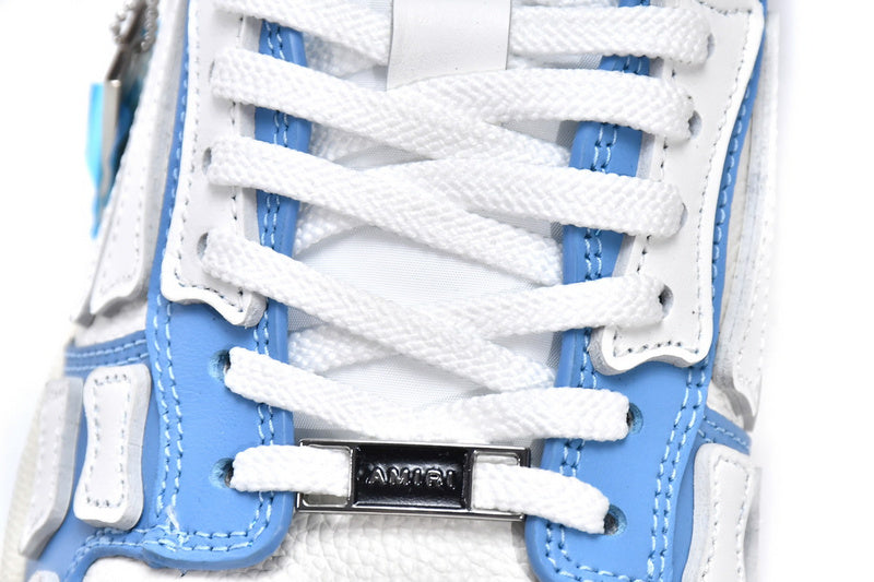 AMIRI Skel Top Low White Blue Premium Leather Bone Appliqué Sneakers