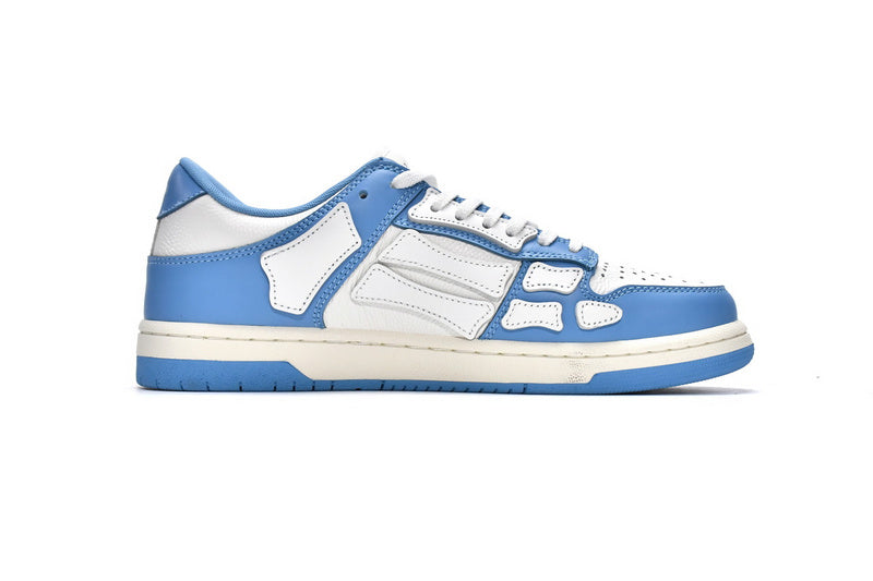 AMIRI Skel Top Low White Blue Premium Leather Bone Appliqué Sneakers