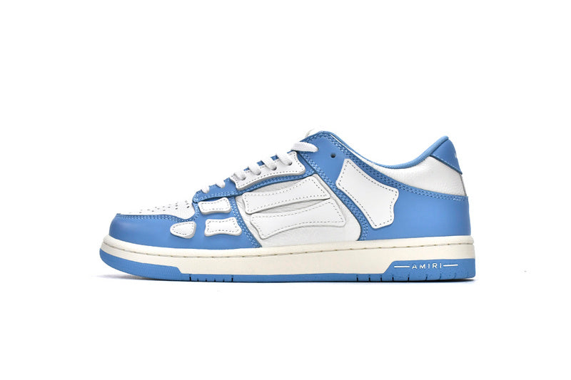 AMIRI Skel Top Low White Blue Premium Leather Bone Appliqué Sneakers