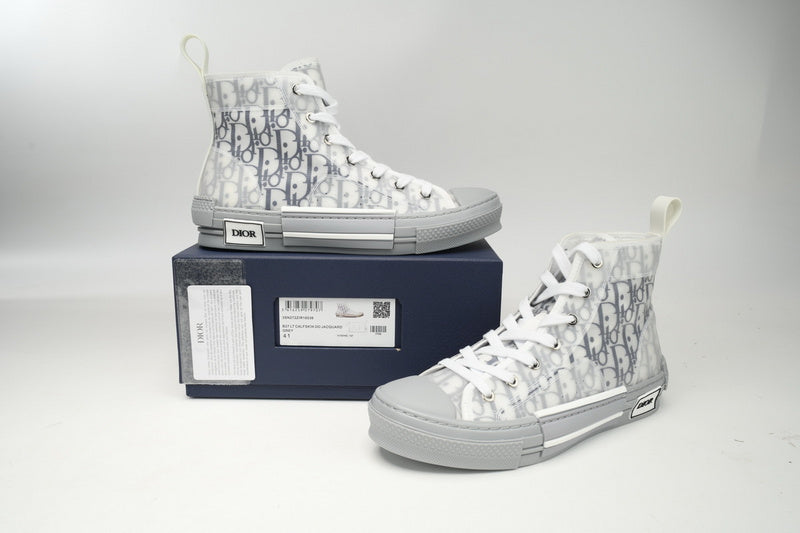 Dior B23 HT Oblique Transparency High-Top Sneakers White Blue Gray Iconic