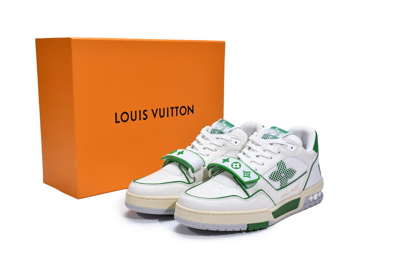 Louis Vuitton Trainer White Green Premium Luxury Sneakers - Men's Fashion Footwear