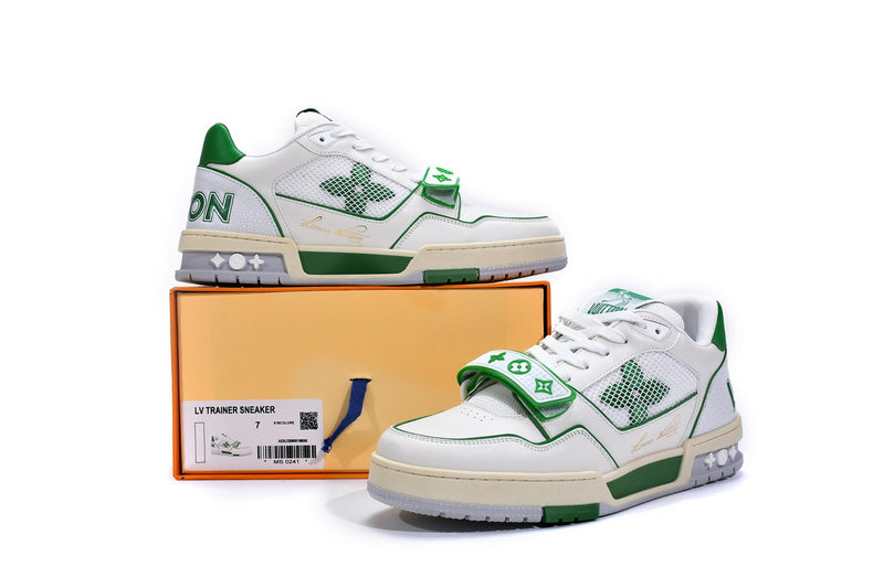 Louis Vuitton Trainer White Green Premium Luxury Sneakers - Men's Fashion Footwear
