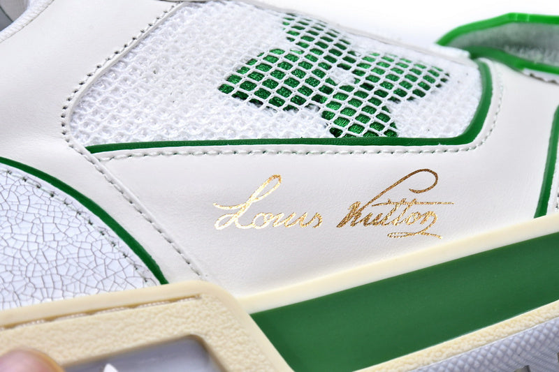 Louis Vuitton Trainer White Green Premium Luxury Sneakers - Men's Fashion Footwear