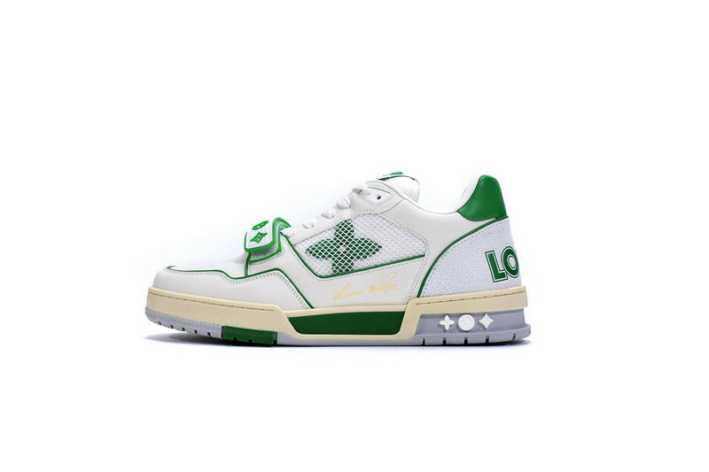 Louis Vuitton Trainer White Green Premium Luxury Sneakers - Men's Fashion Footwear