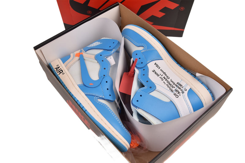 OG Off-White x Air Jordan 1 UNC Retro High Top Sneakers Blue White