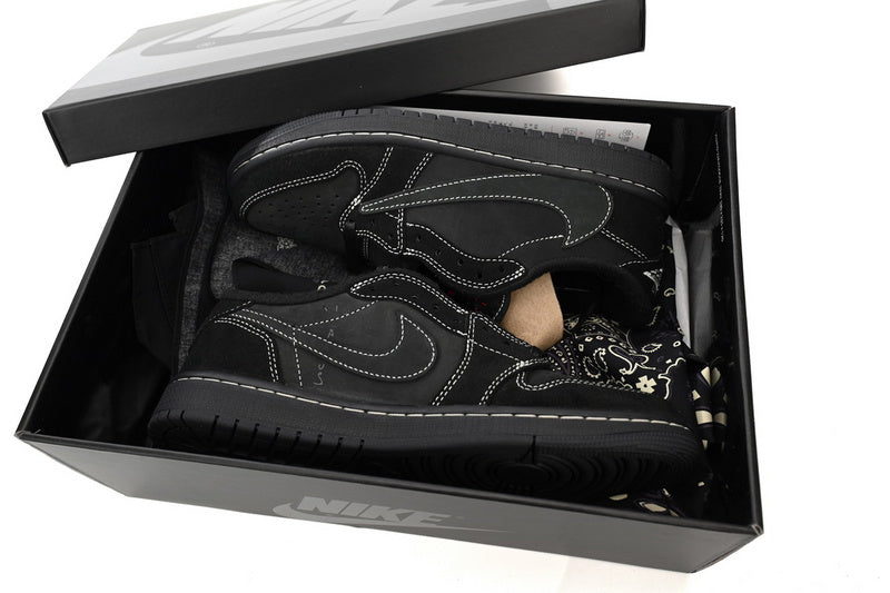 Iconic Travis Scott Air Jordan 1 Low Black Phantom Style Sneakers