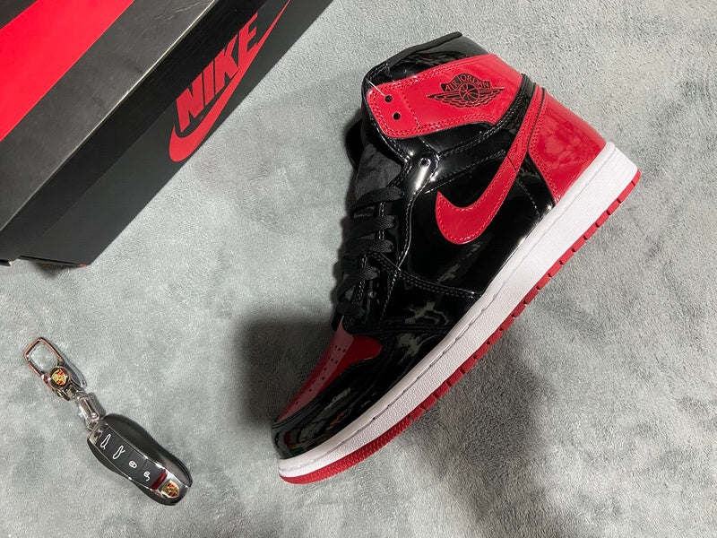 Iconic Air Jordan 1 High OG Bred Patent Leather Basketball Sneakers
