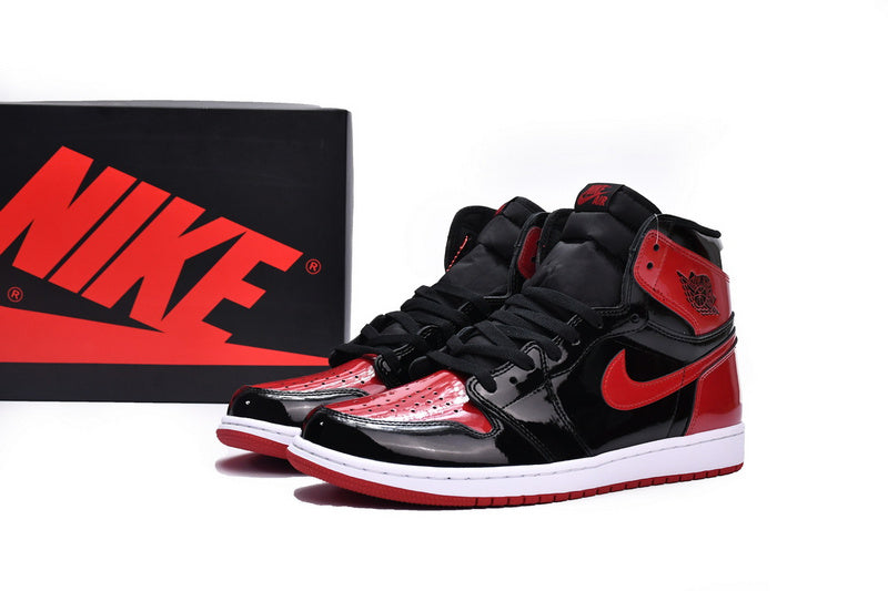 Iconic Air Jordan 1 High OG Bred Patent Leather Basketball Sneakers